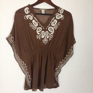 Fun & Flirt | Boho Embroidered Sheer Top Size S